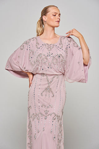 Frock & Frill Christine Lilac Embellished Maxi Dress With Batwing Sleeves