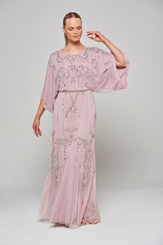 frock & frill Christine Lilac Embellished Maxi Dress with Batwing Sleeves