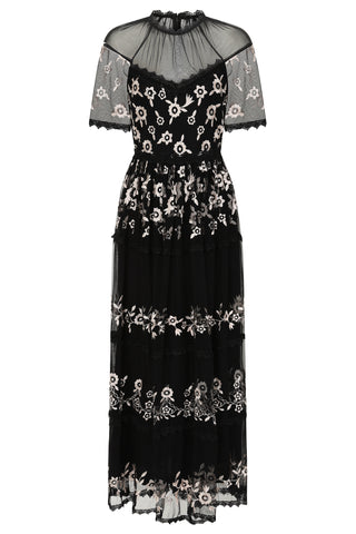 Frock & Frill Cicely Black Floral Embroidered Midaxi Dress