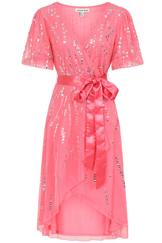 Frock & Frill Cleo Strawberry Embellished Wrap Front Dress