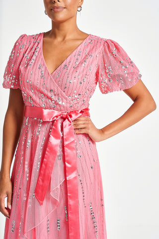 Frock & Frill Cleo Strawberry Embellished Wrap Front Dress