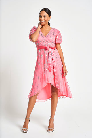 Frock & Frill Cleo Strawberry Embellished Wrap Front Dress