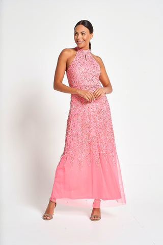 Frock & Frill Cora Strawberry Sequin Maxi Dress With Detachable Cape