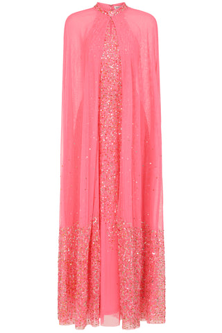 Frock & Frill Cora Strawberry Sequin Maxi Dress With Detachable Cape
