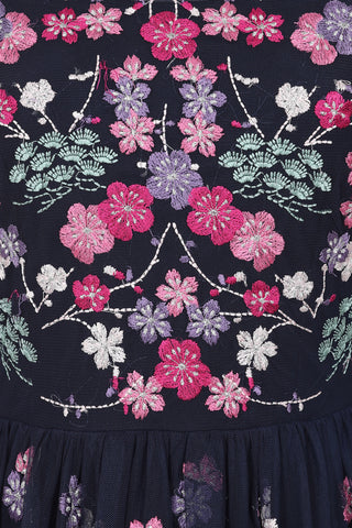 Frock & Frill Coraline Navy Floral Embroidered Maxi Dress
