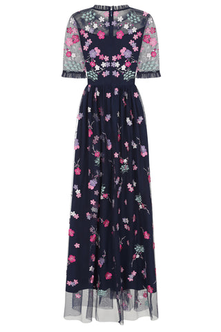 Frock & Frill Coraline Navy Floral Embroidered Maxi Dress