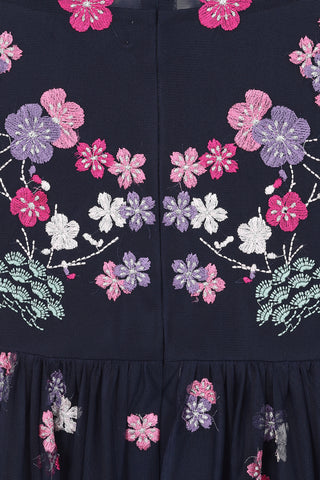 Frock & Frill Coraline Navy Floral Embroidered Maxi Dress