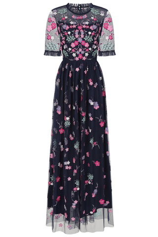 frock & frill Coraline Navy Floral Embroidered Maxi Dress