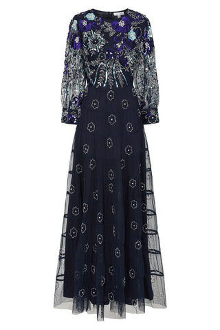 Frock & Frill Dahlia Navy Floral Embellished Maxi Dress