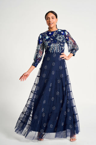 Frock & Frill Dahlia Navy Floral Embellished Maxi Dress
