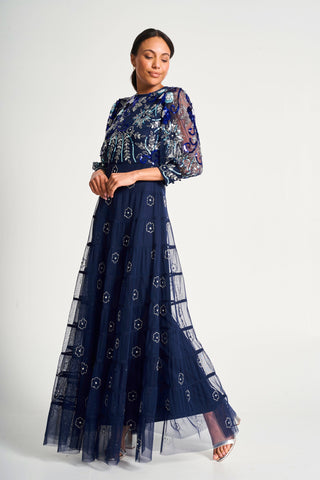frock & frill Dahlia Navy Floral Embellished Maxi Dress