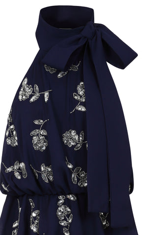 Frock & Frill Dalia Navy Floral Embellished Tiered Midi Dress