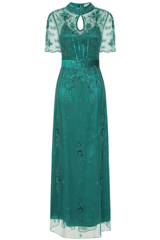 Frock & Frill Darya Alpine Green Embellished Maxi Dress