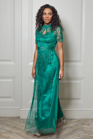 Frock & Frill Darya Alpine Green Embellished Maxi Dress
