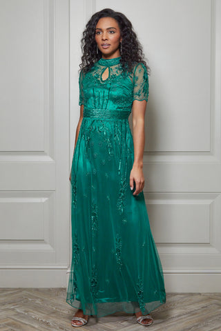 Frock & Frill Darya Alpine Green Embellished Maxi Dress