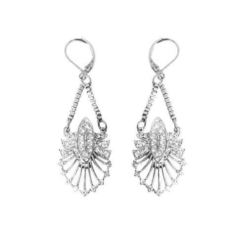 frock & frill Deco Statement Drop Earrings with Box Chain Silver