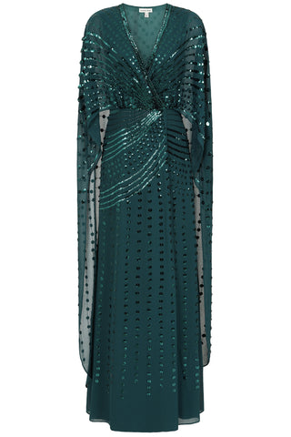 Frock & Frill Della Teal Sequin Cape Sleeve Maxi Dress