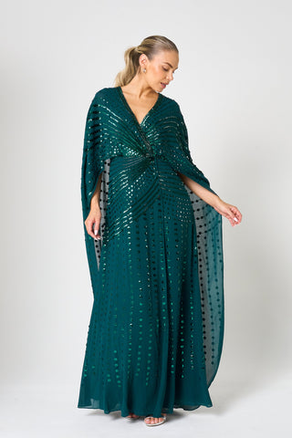frock & frill Della Teal Sequin Cape Sleeve Maxi Dress