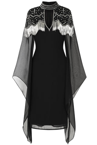 Frock & Frill Delores Black Embellished Midi Dress With Flute Sleeves