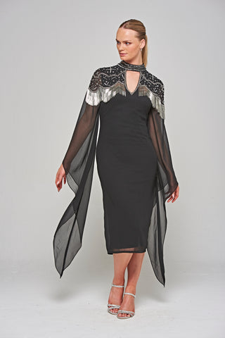 Frock & Frill Delores Black Embellished Midi Dress With Flute Sleeves