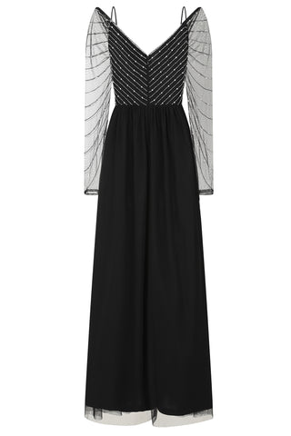 Frock & Frill Denise Black Cold Shoulder Embellished Maxi Dress