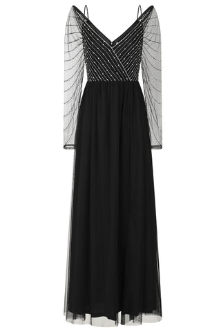 frock & frill Denise Black Cold Shoulder Embellished Maxi Dress
