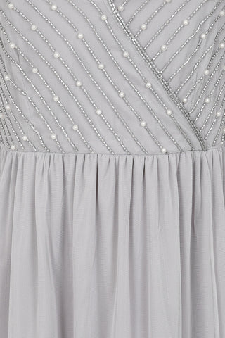 Frock & Frill Denise Grey Cold Shoulder Embellished Maxi Dress