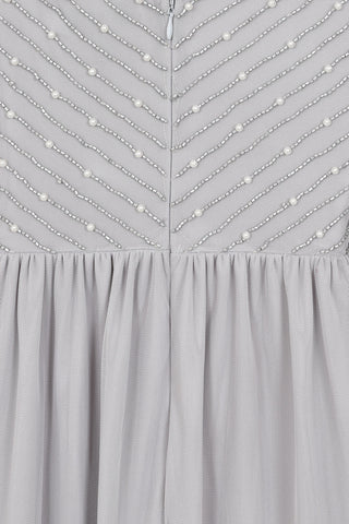 Frock & Frill Denise Grey Cold Shoulder Embellished Maxi Dress