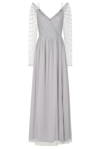 frock & frill Denise Grey Cold Shoulder Embellished Maxi Dress