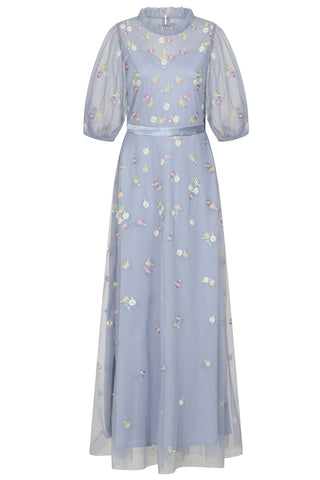 Frock & Frill Deryn Blue Daisy Embroidered Maxi Dress