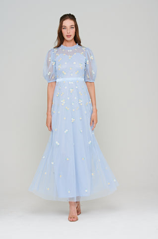 Frock & Frill Deryn Blue Daisy Embroidered Maxi Dress