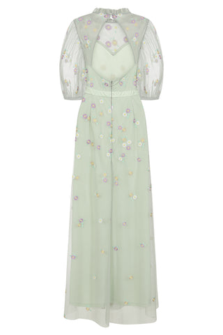 Frock & Frill Deryn Green Daisy Embroidered Maxi Dress