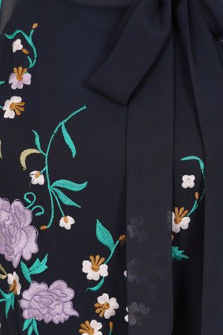 Frock & Frill Diantha Navy Floral Embroidered Tiered Midi Dress