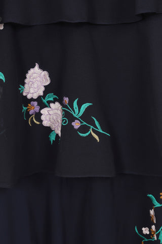 Frock & Frill Diantha Navy Floral Embroidered Tiered Midi Dress