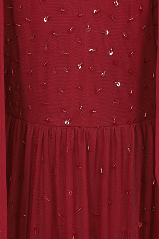 Frock & Frill Dorothy Burgundy Sequin Midi Dress With Detachable Cape