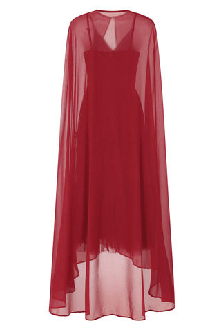 Frock & Frill Dorothy Burgundy Sequin Midi Dress With Detachable Cape