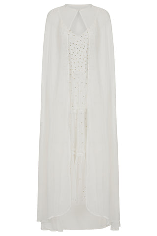 Frock & Frill Dorothy White Sequin Midi Dress With Detachable Cape