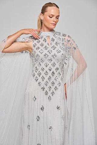 Frock & Frill Eileen Grey Embellished Dress With Cape Sleeves