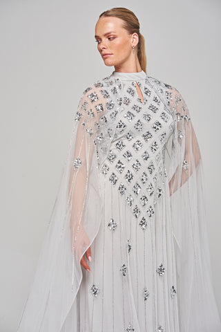 Frock & Frill Eileen Grey Embellished Dress With Cape Sleeves