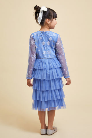 Frock & Frill Eira Ice Blue Snowflake Embroidered Dress