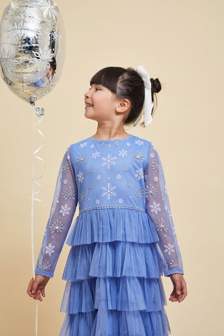 Frock & Frill Eira Ice Blue Snowflake Embroidered Dress