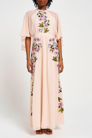 Frock & Frill Elliana Blush Floral Embroidered Maxi Dress