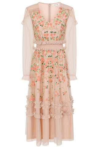 Frock & Frill Eloise Blush Floral Embellished Midi Dress