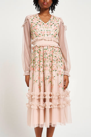 Frock & Frill Eloise Blush Floral Embellished Midi Dress