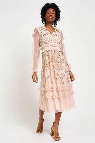 frock & frill Eloise Blush Floral Embellished Midi Dress