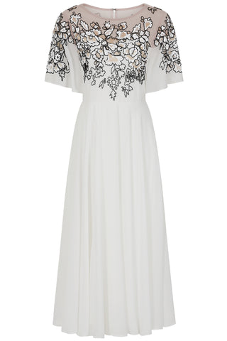 Frock & Frill Embelia White Floral Embellished Midi Dress