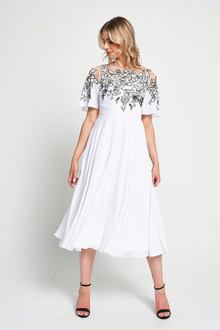 Frock & Frill Embelia White Floral Embellished Midi Dress
