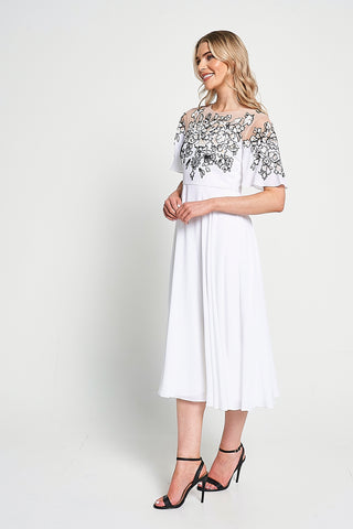 Frock & Frill Embelia White Floral Embellished Midi Dress