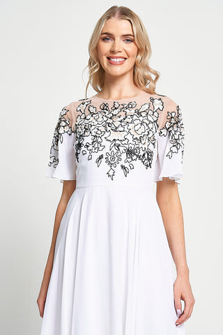 frock & frill Embelia White Floral Embellished Midi Dress