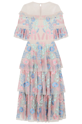 Frock & Frill Erica Floral Embroidered Tiered Midi Dress